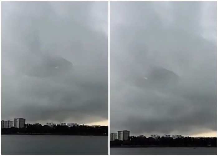 新加坡天空云层中惊现巨型UFO?