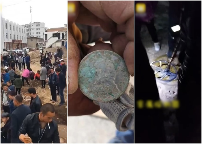 甘肃省定西市渭源县工地挖出银元引数百人寻宝 有人更出动金属探测器