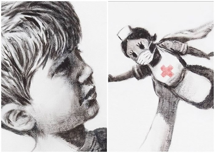 ӢͿѻBanksyϰնҽԺչʾڰ׻滭Ϊҽ