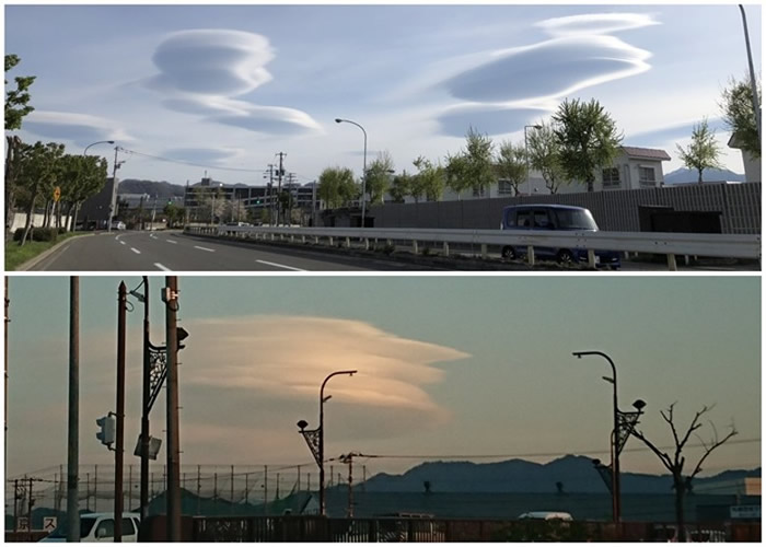 日本北海道札幌市上空突然出现怪云 似外星飞碟在空中列阵