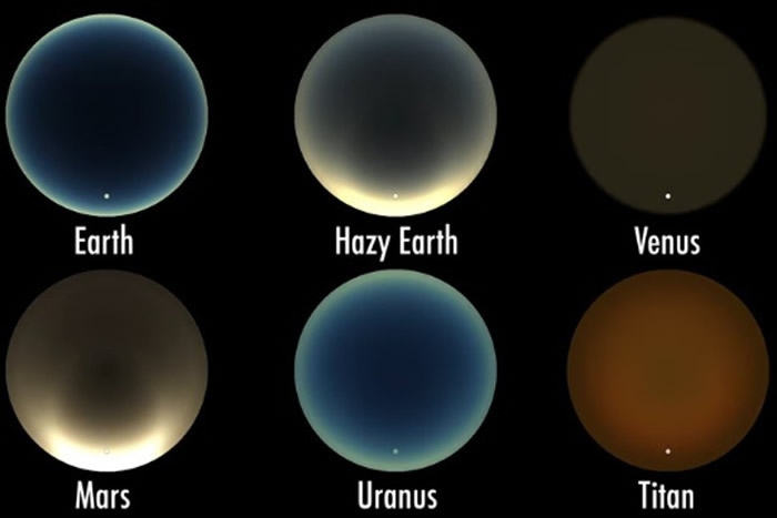 白点代表太阳位置,星球随之展现日落。