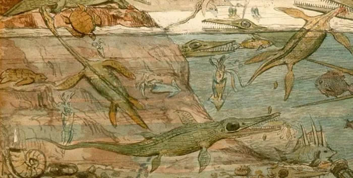 《更古代的多塞特郡》局部,注意对粪化石成因的复原