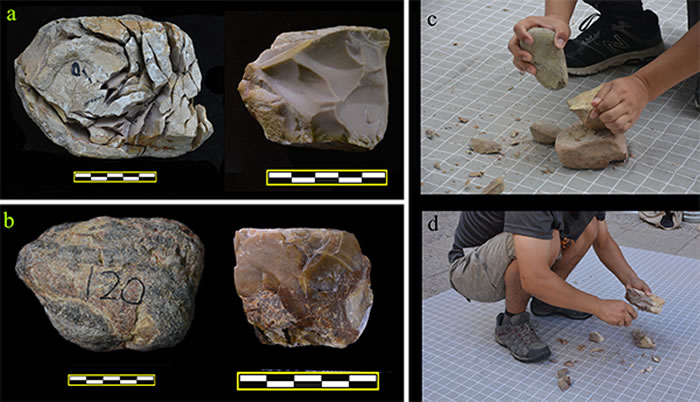 实验过程与实验中所用石料的前后状态对比(马东东供图)
