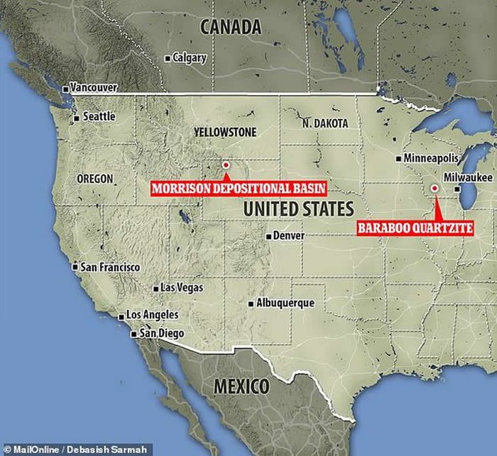 美国威斯康星州巴拉博组的胃石在大约1.55亿到1.48亿年前恐龙死亡时被埋葬在了怀俄明州的莫里森地层里