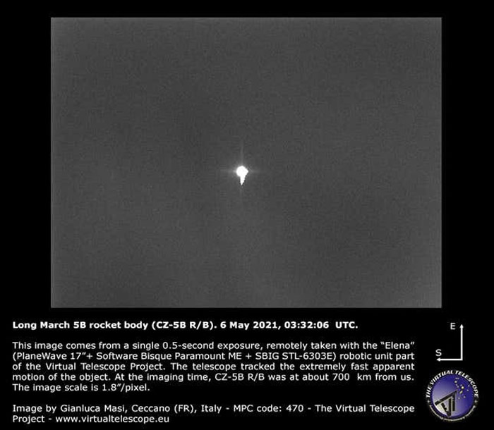中国长征五号B遥二火箭最新照片曝光 预计美东时间8日坠落地球表面