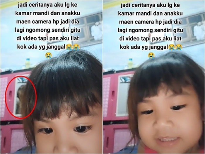 印尼幼童拿起妈妈手机自拍 后方疑似出现“无脸女子”鬼影
