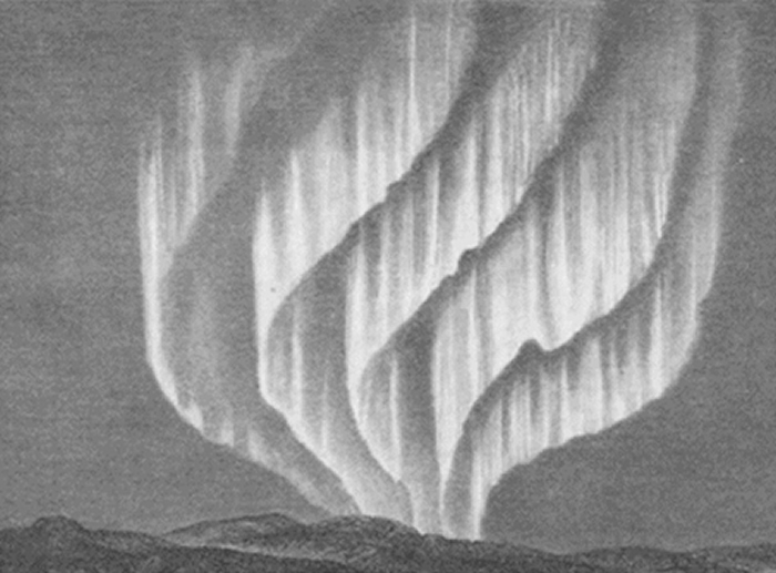 这是由亚当·保尔森于 1882 年 11 月 15 日在格陵兰戈特霍普地区观察到的极光图像
