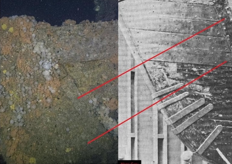 专家比较船艏钉子,发现沉船(左)与贝尔号(右)特征类近。