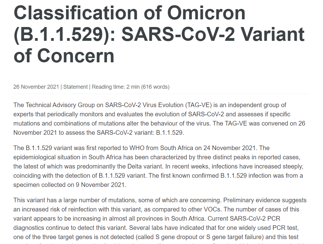 世界卫生组织建议把南非发现的新冠病毒变异株B.1.1.529正式取名“Omicron”