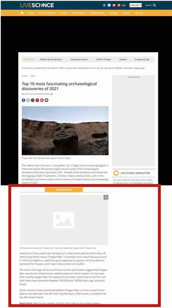 LiveScience科学新闻网站评出的2021年考古十大发现有龙人的研究