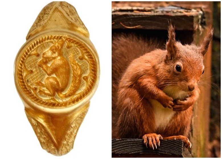 英国剑桥郡伊利市附近田野有人用金属探测器发现有321年历史红松鼠金戒指