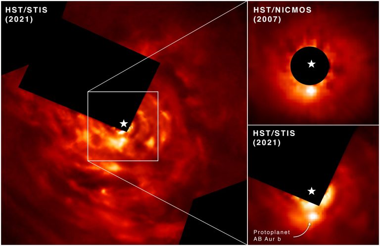 哈勃太空望远镜直接拍摄到一颗类似木星的原行星AB Aurigae b形成的证据