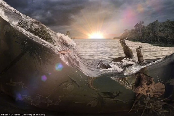 艺术效果图：一股巨浪淹没了塔尼斯的所有生物