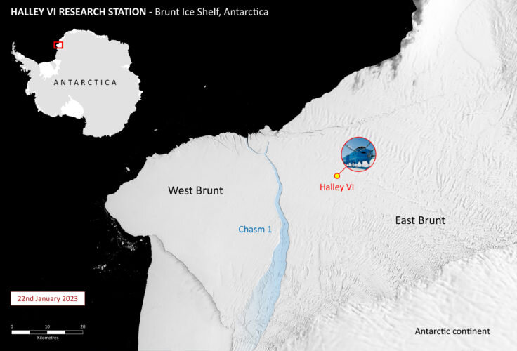 巨大的冰山在英国南极基地附近断裂