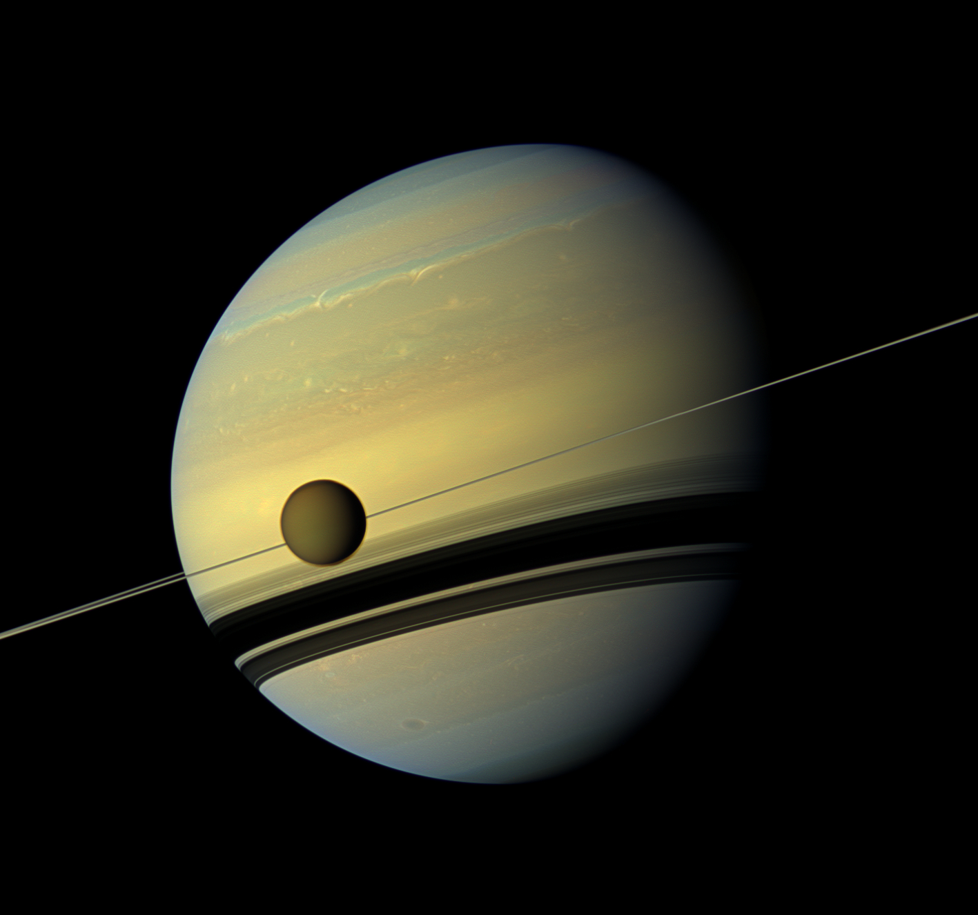 土星与其最大的卫星泰坦的合照