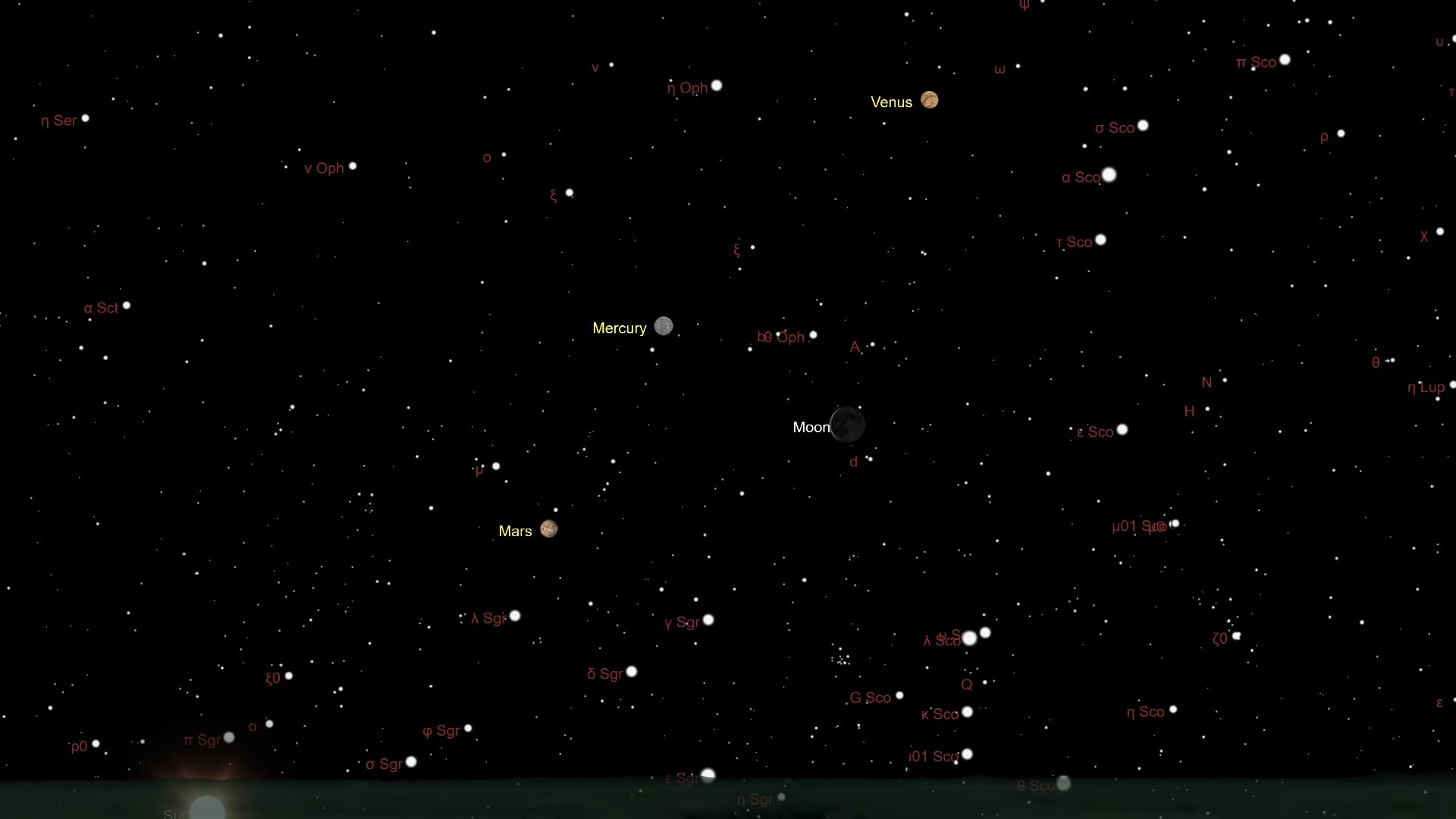 1月9日清晨,看月亮与水星、金星和火星相遇